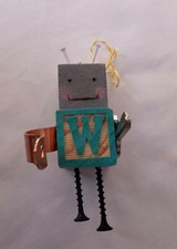 Upcycled Wood Burned ROBOT ornament NURSERY ART LETTER W wall Decor