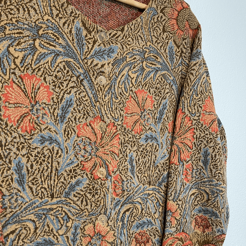 Peruvian Connection Floral Jacquard Cardigan Jacket 100% Pima Cotton Size XL - Picture 2 of 9