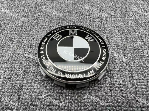 BMW BLACK WHITE COMPETITION 56MM 68MM HUB ALLOY WHEEL CENTER CAPS - Picture 2 of 8