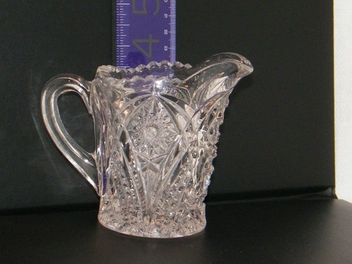 Vintage APB Brilliant . Hobstar Flower Clear Sawtooth Cut Glass Creamer Pitcher - Picture 2 of 12