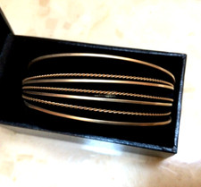 14K Yellow Gold w/ Dangle Heart Set of 7 Slip-on Bangles 8" Bracelet - ITALY