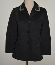 Womens CAbi Jacket Small Button Front Gray Tipped Crew Blazer Ponte Stretch 3030
