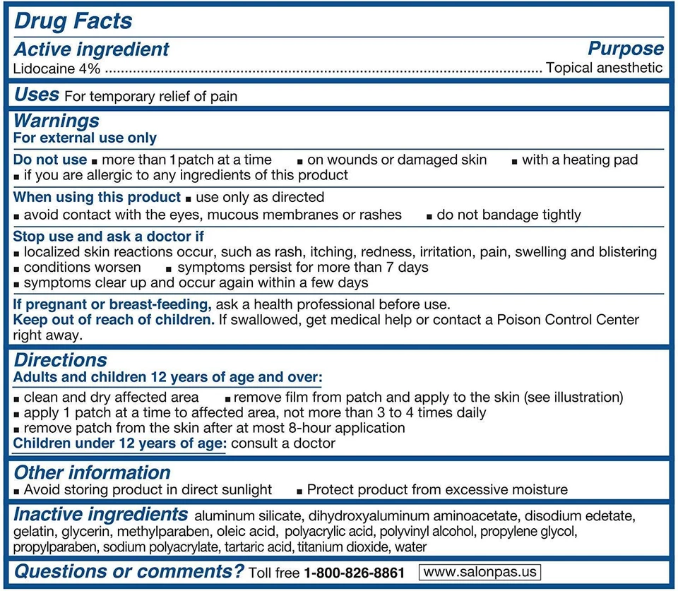 Parche de gel para aliviar el dolor Salonpas LIDOCAINE fuerza máxima paquete de 5 Foto 2 de 4