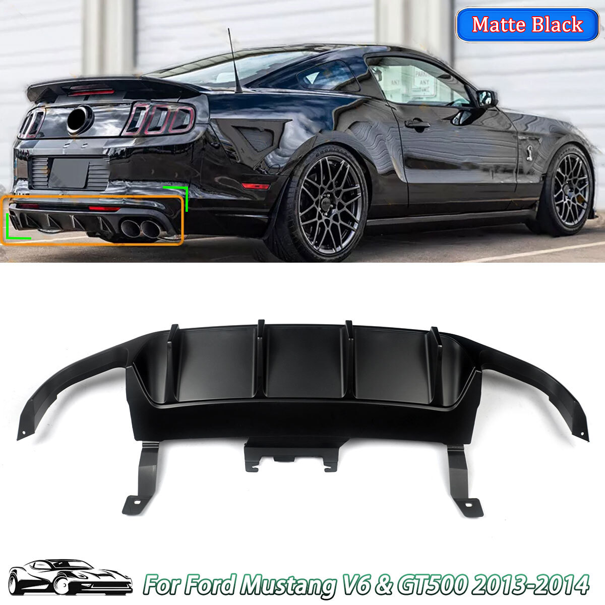 For 13-14 Ford Mustang Shelby GT500 Matte Black Rear Bumper Shark