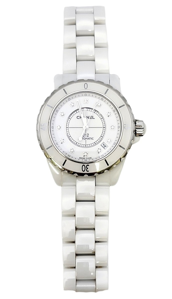 Chanel Watch White Ceramic J12, Diamond Dot Hour Markers, Box and