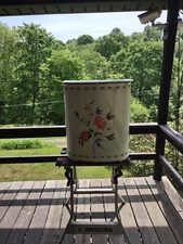 VTG DETECTO Tole Floral Metal Laundry Clothes Hamper Mid Century Modern MCM