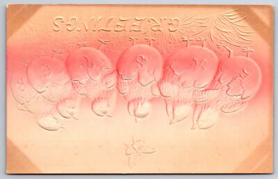Easter~Chicks Hatch From Eggs Shells w/Easter Letters~Pink Airbrushed~Emb~Vtg PC