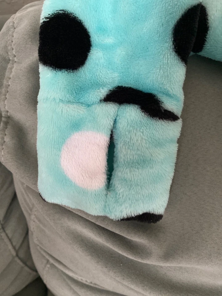 JUSTICE Leopard Cheetah Cat Fleece Footed One Piece Hooded Blue PJ PAJAMAS Sz 14 - Image 3 of 4