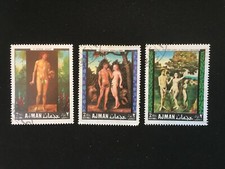 AJMAN 1968 AIRMAIL EUROPEAN PAINTINGS ADAM AND EVE SET OF 3 - FINE USED