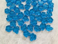 Czech Glass Maple Leaf Beads - Transparent Bright Blue Leaves - Lot of 55+