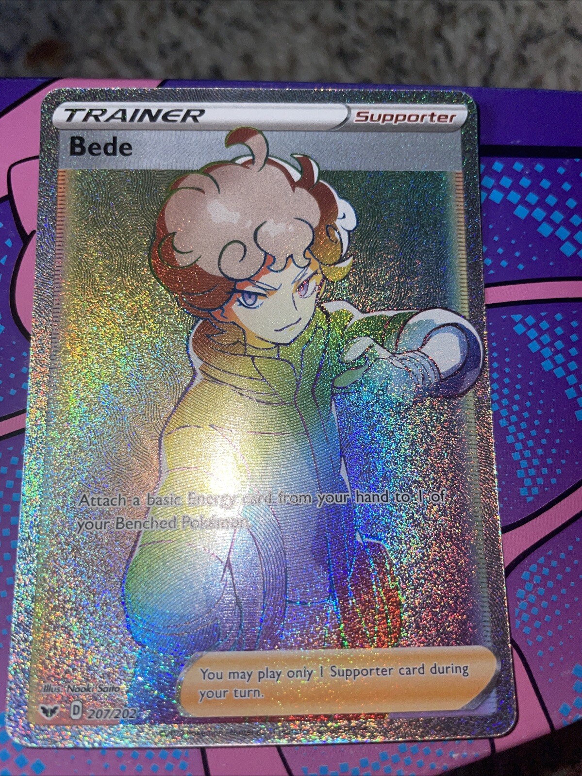 Bede 207/202 Rainbow Secret Rare Trainer Sword & Shield Base Set Pokemon TCG