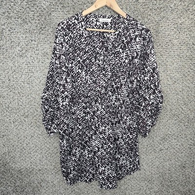 Calvin Klein Top Womens Plus 3X Black Plum Printed Popover Sheer Blouse Ladies