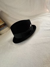 Vintage Black Felt Fedora Hat with Ribbon and Feather Detail