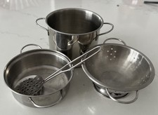 4-piece Kids Toy Kitchen Play Set. Stock Pot, Sauce Pan, Spatula, Strainer