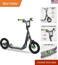Brand New Elite Green/grey Youth BMX-style Kick Scooter with 12-Inch Air Tire...