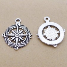 12 or 30PCS Antique Silver Tone Compass Charm Pendant, Adventure Charm JHS127