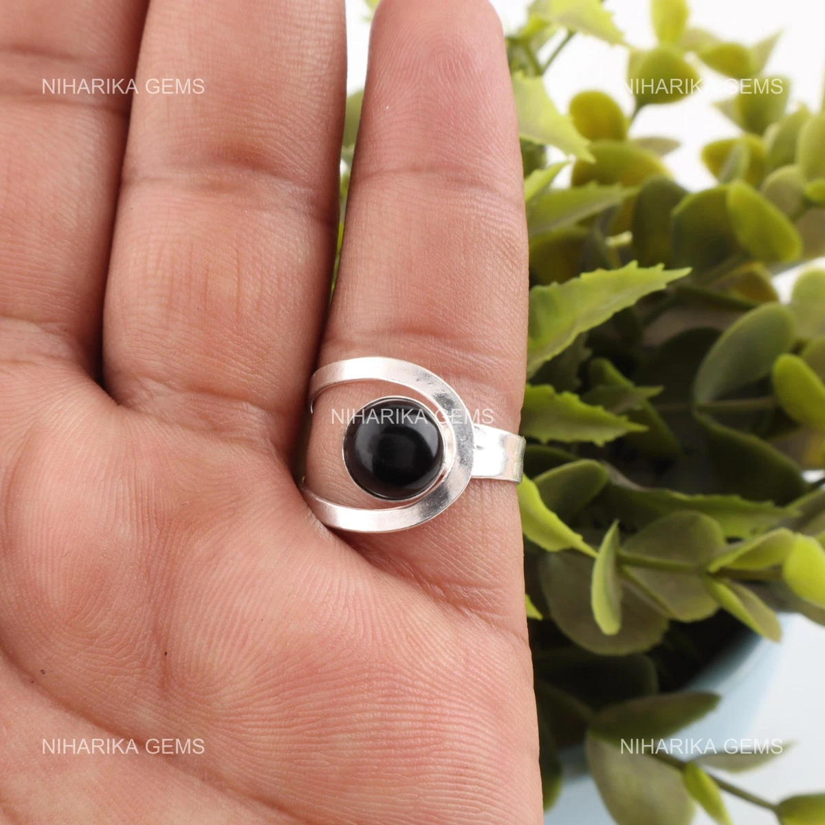 Anello regolabile in argento Sterling 925, gioielli RSR3088 delle donne della pietra preziosa della tormalina nera naturale e Argento, 12,5, cod. RSR3088