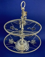 Chrome And Glass 2 Tied Ornate Oval Cake Cupcake Sweets Stand Silver Leaves