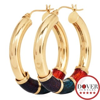 Estate 14K Yellow Gold Textured Enamel Multi Color Hoop Earrings 6.0 Gr NR