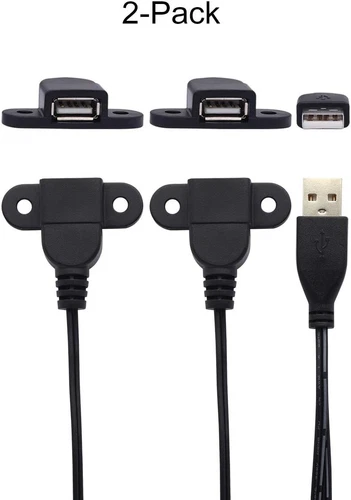 QiCheng&LYS USB 2.0 Male to Dual Female Charging Extension Cable, 2 pcs black 