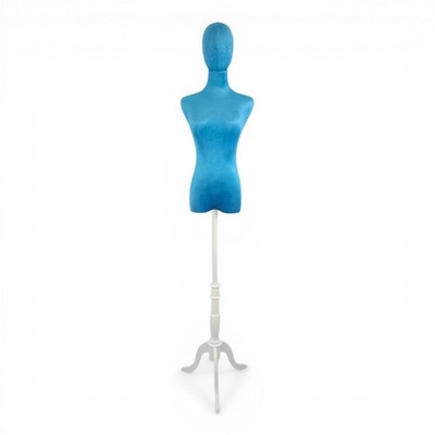 Premium blau Samt weiblicher Kunststoff Torso mit verstellbarem Höhenständer Holzständer