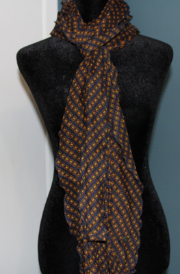 Vintage Rectangle Scarf Triangle S.Oliver Navy Blue Ruffled Logo Gold Geo Long