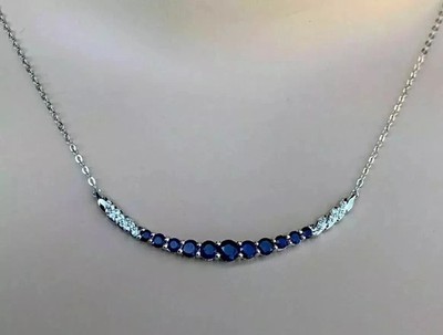 2 kt runder Lab Created Saphir Damen Beauty Halskette 14 K Weißgold plattiert