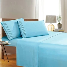 California King Aqua Microfiber Deep Pocket Bed Linen Set with Pillow Cases