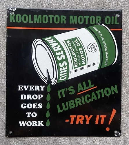 Vintage Cities Service Koolmotor Motor Oil Porcelain Sign