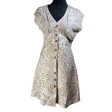 LOFT Women's Linen Blend Paisley Button Front V Neck Midi Dress Size 4