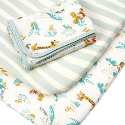 Bedside Bassinet Starter Pack - 2 Organic Cotton Fitted Sheets & Reversible C...