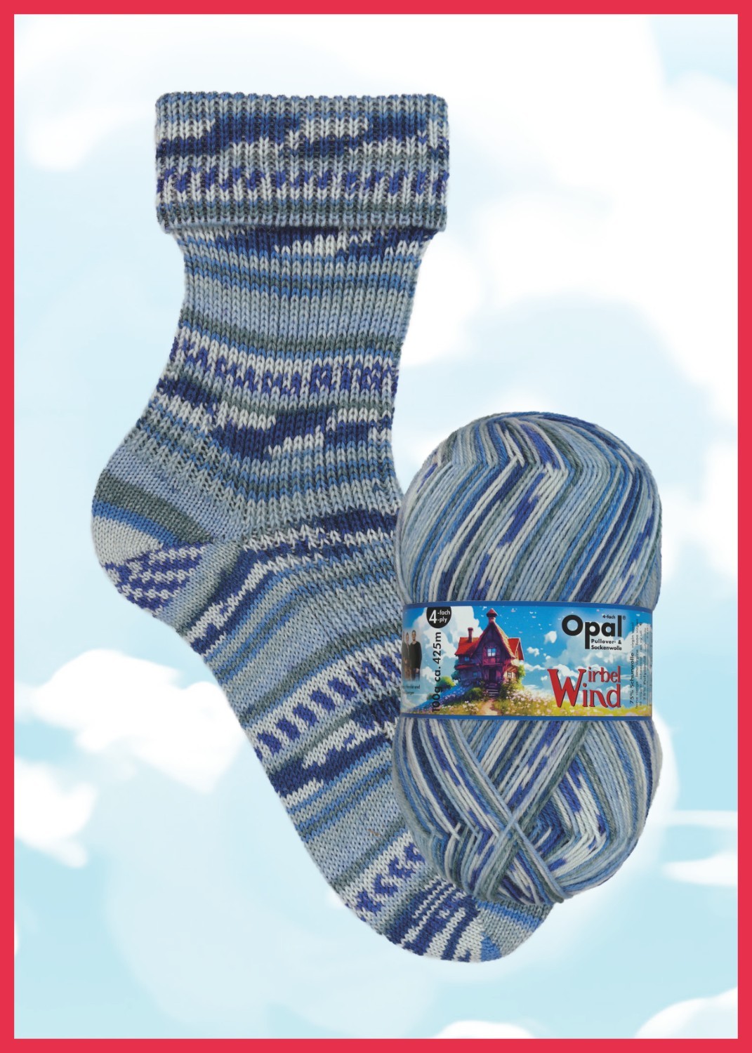Opal Wirbel Wind  11477 Flauschige Wolken ~ 4 Ply sock yarn x 100g