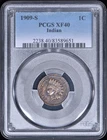 1909-S Indian Head One Cent 1c Penny PCGS XF40 - "Woodgrain" Toning