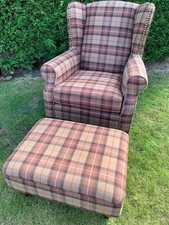 NEW Sherlock high Back chair and footstool by NEXT Brown Check Design Armchair