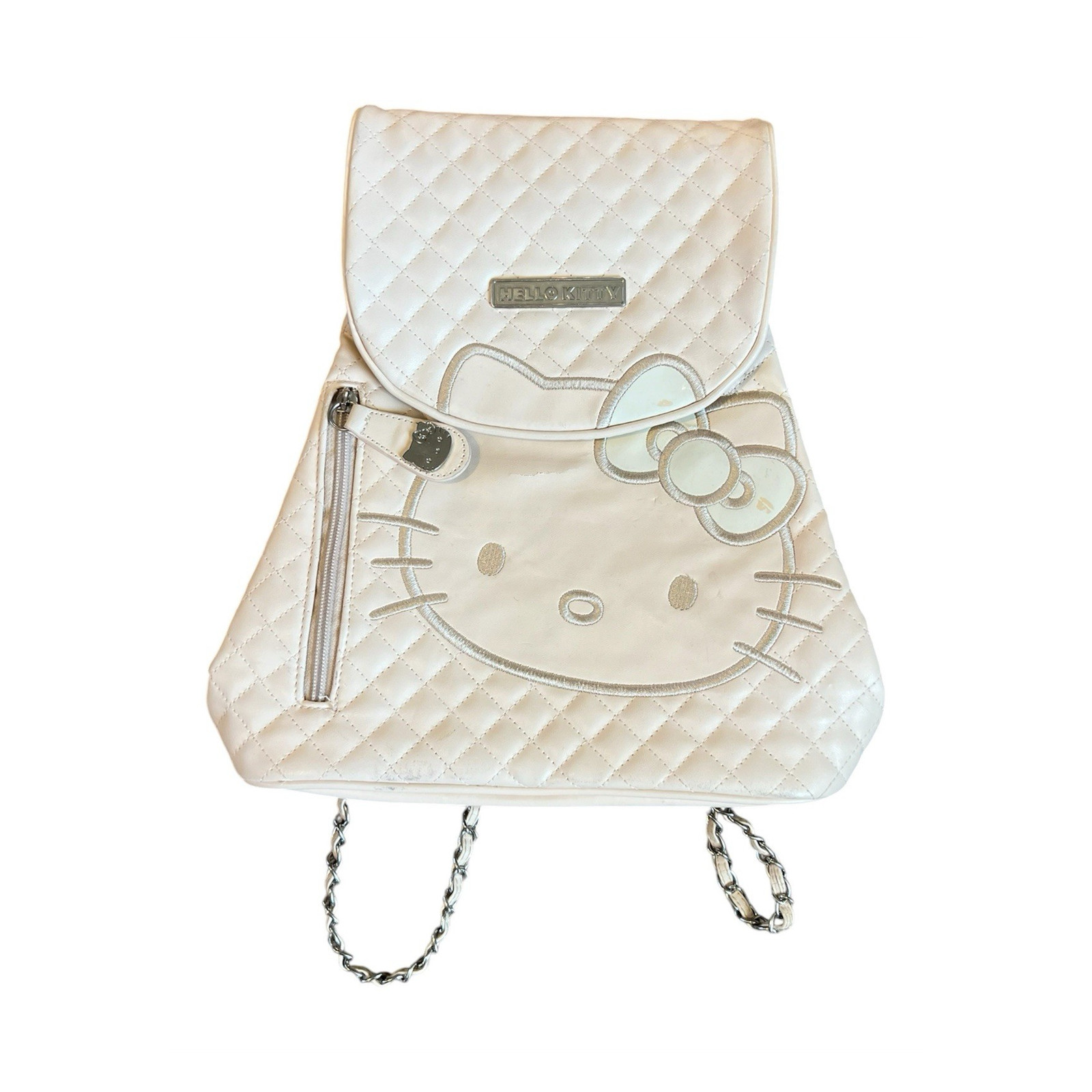 Hello Kitty Quilted Faux Leather Backpack, Chain Straps, Sna