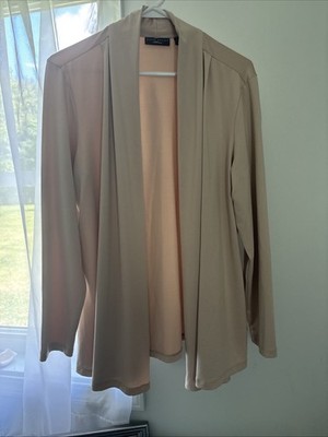 Susan Graver Artisan Women s Size L Tan Open Cardigan Long Sleeve Lightweight