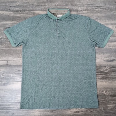 Vercini Men's 2XL Golf Polo Shirt Gray Green Geometric Pattern Button Down
