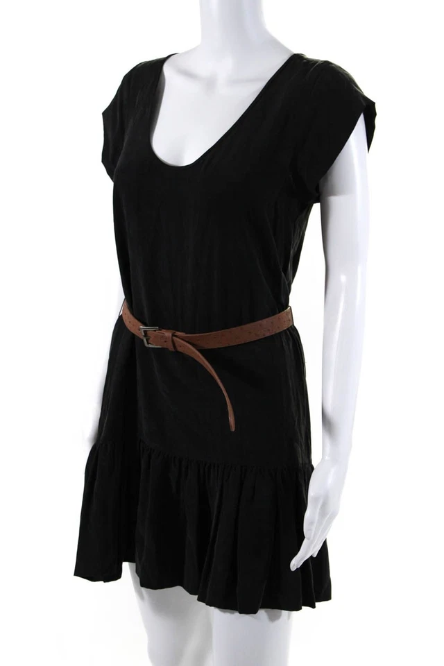 Joie женщин черный шелк декольте ремень коротким рукавом Shift платье размер S - Изображение 2 из 4