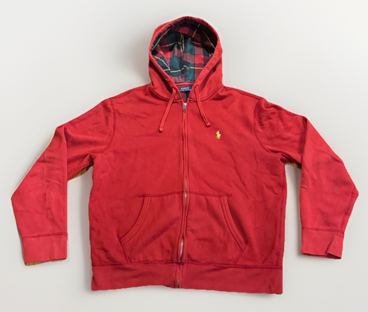 PONY Polo Ralph Lauren Tartan Plaid Felpa con Cappuccio Giacca L Talon Vacanze Natale RRL $125