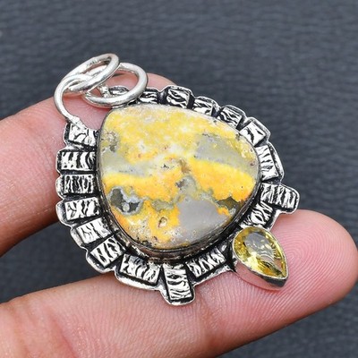 Bumble Bee Jasper, Citrine 925 Silver Jewelry Pendant 1.89'' k044