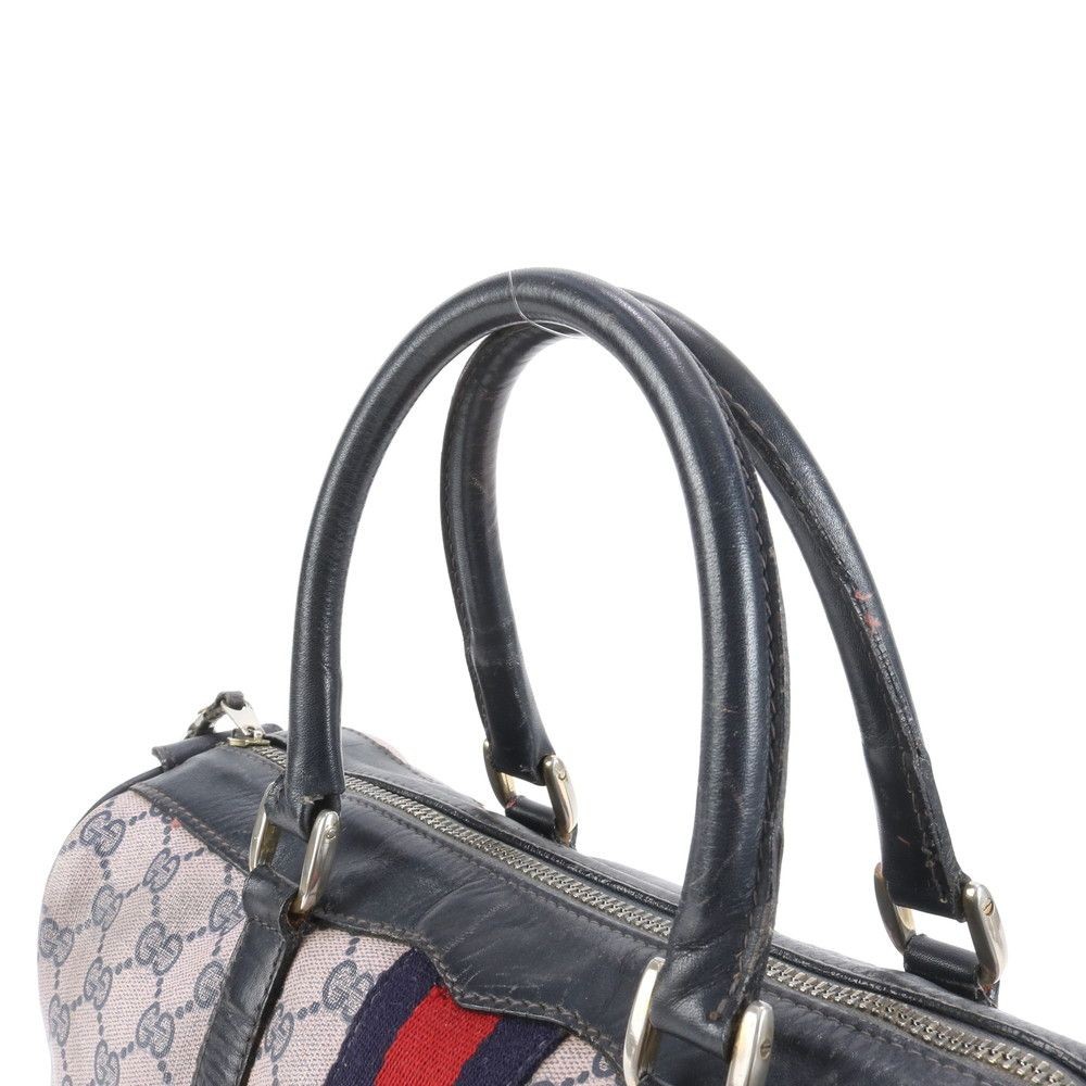 GUCCI Vintage GG Sherry Leather Mini Boston Handbag Navy Blue From Japan thumbnail 18