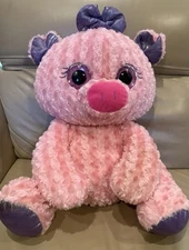 Hugfun Hug Fun Large Pink Purple GIRL Pig 22” Plush Sparkly Eyes