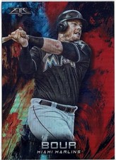2018 Topps Fire Justin Bour (Marlins) Red Flame Foil Card No. 77