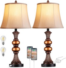 2 Set Touch Control Traditional Table Lamp Bedside Lamps W/ 2 USB Charging Ports