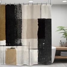 Abstract Tan Black Geometric Bathroom Shower Curtain 60W by 71H Inch Modern C...