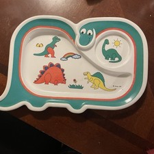Oneida Dinosaur Baby Toddler Divided Plastic Dinner Plate Cup 1987 Vtg