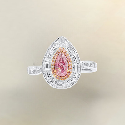 Diamant Ehering 18 K Multi Gold Fancy Vivid Pink 2,65 ct Birnenschliff Lab Grown