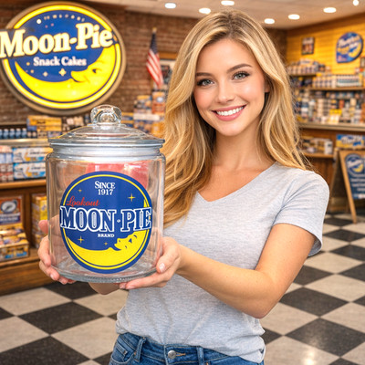 Lookout Moon Pie Advertising General Store Counter Snack Jar w/ Glass Lid