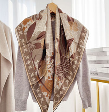 100 Mulberry Silk Shawl Neckerchief Square totem Print Scarf 105X105cm Wrap