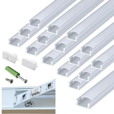 Pre-Drilled 6.56FT U Shape LED Strip Channel Diffuser,8-Pack Aluminum Profile...